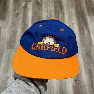 Vintage 90s Garfield SnapBack Hat Embroidered Trucker Nickelodeon Blue/Orange